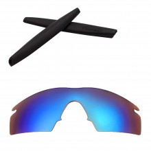 Walleva Mr Shield Polarized Ice Blue Replacement Lenses with Black Earsocks for Oakley M Frame Strike Sunglasses